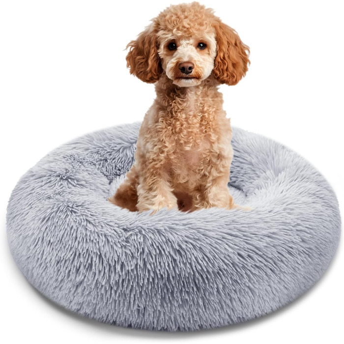 Кругле ліжко для собак та котів, діаметр 60 см, висота 15 см - м'яке, знімний коврик, нековзна підставка, сіре