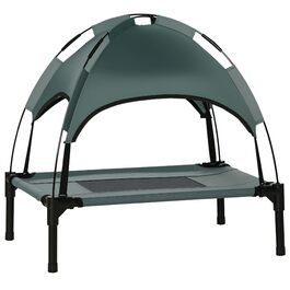 Ліжко для собак PawHut з навісом та дахом для вулиці, сіре, 61x46x62 см