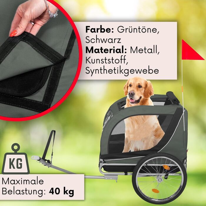 Причіп для собак SPRINGOS до 40 кг з прапорцем