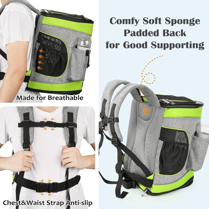 Рюкзак-переноска для собак та котів Kato Tirrinia, зелений. Підходить для середніх собак та кошенят, з сіткою для вентиляції.