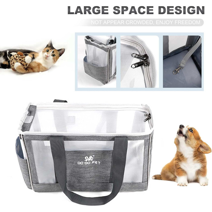 PETCUTE переносна сумка-переноска для собак та котів з виймальною підстилкою, бічні кишені, страховий поводок, дихаюча переноска для маленьких собак, схвалена авіакомпаніями, блакитна