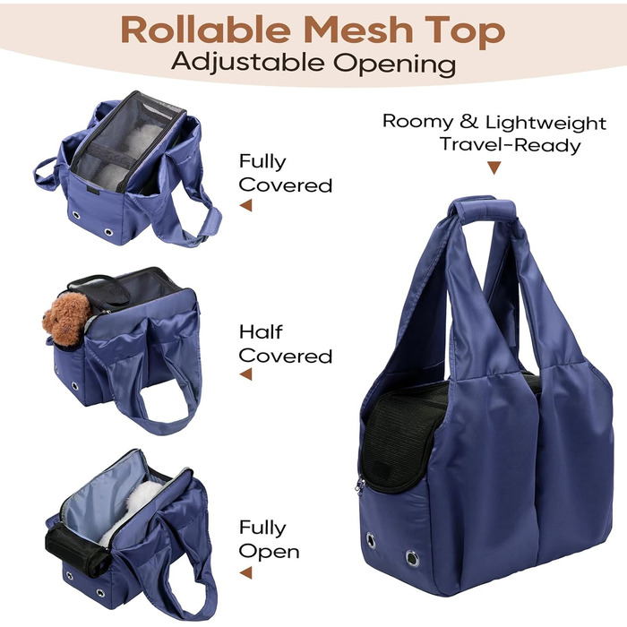 Сумка-переноска для собак, котів та цуценят – м'які боки, подорожі, 4 кишені, складається, до 6,8 кг, для подорожей, до ветеринара, вилазок (Темно-синій)