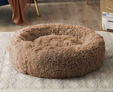 Кругле ліжко для собак та котів, велике, 100 см, коричневе. М'яке, плюшеве ліжко для великих та середніх собак.
