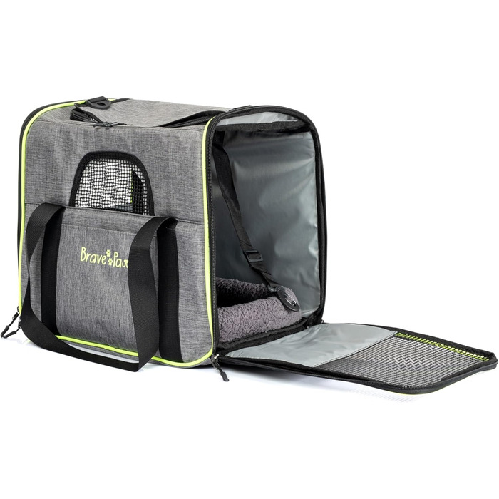 Транспортна сумка для котів та собак BRAVE PAWS, сіра, з міцного пластикового сітки, зручна, дихаюча, з безпечними застібками-блискавками та складною мискою