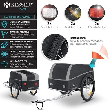 Причіп для велосипеда KESSER® вантажний, 120 літрів, сірий/чорний, з дахом та складною високою тягою