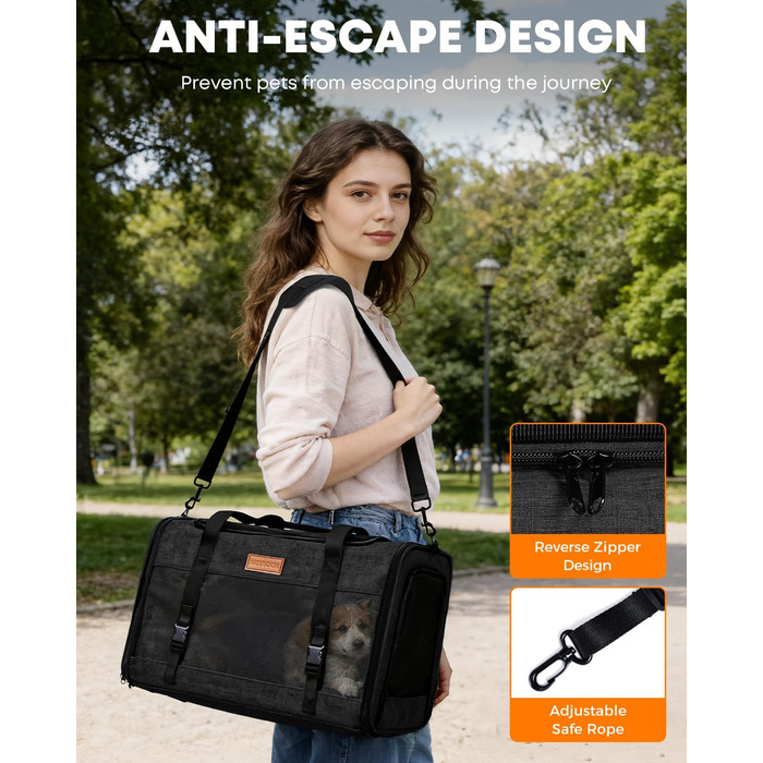FOXFOCUS Сумка-переноска для собак з м'якими боковинами – 50,8 x 33 x 33 см, безпечний автокрісло, до 6,8 кг, верхній та бічний вхід, велика переноска для тварин з антицарапковим сітком, чорна