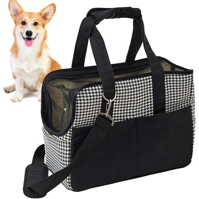 Чорна сумка-переноска для тварин з бавовняного канвасу, зручна для подорожей, з блискавкою