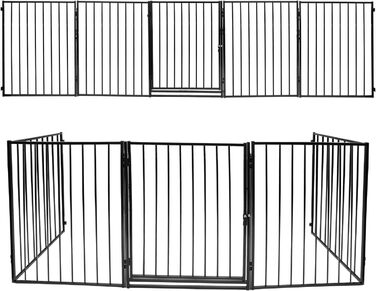 Захисна сітка для каміна Daromigo, 304 см, металева з дверцятами, сітка для дитячого манежу, захист від тварин, захист для дітей, чорна, 5 елементів