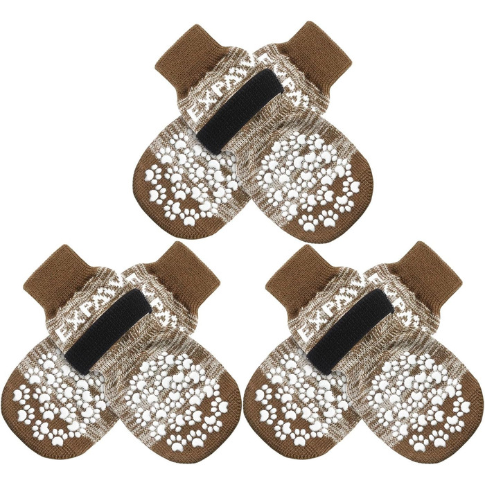 Шкарпетки для собак EXPAWLORER проти слизькості, захист лап, для гарячих доріг, для цуценят, маленьких, середніх, великих собак, 6 шт. (X-small, Коричневий)