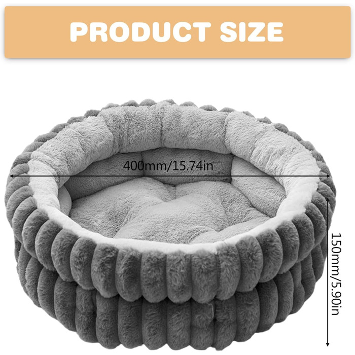 М'яке ліжко для котів та маленьких собак, кругле, сіре (40x40x8 см), з неслизьким дном, миється, заспокоює