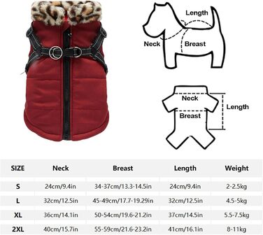 Зимова куртка для собак, теплий зимовий плащ для собак - світловідбиваюча куртка для собак, жилет для собак з інтегрованим шлейкою для маленьких та середніх собак, бургунді, 2XL