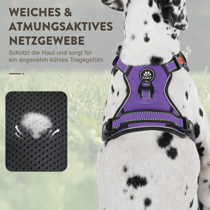 Шлейка для собак середніх порід FURRYFECTION, анти-тяга, регульована, з лінійкою, оксфорд, фіолетовий, M