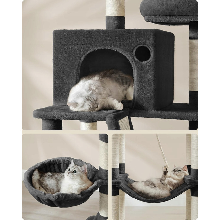 Високий ігровий комплекс для котів Feandrea by Songimcs: дряпальний стовп, лежанка та вежа (161 - 220 см)