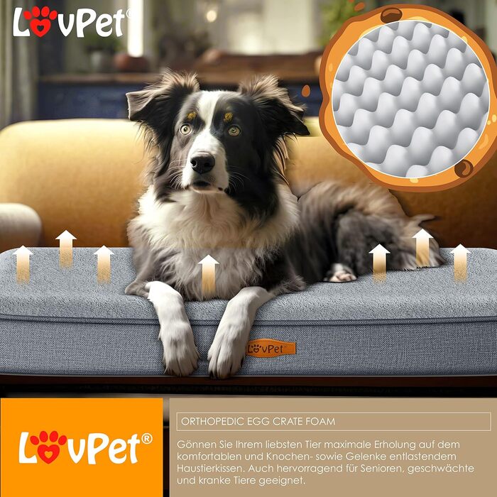 Ортопедичне ліжко для собак Lovpet Cookie XL, антрацит, з мискою і 3 кісточками, знімний і праний чохол, для малих, середніх і великих собак