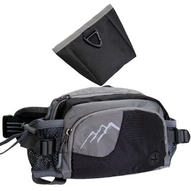 Сумка для собак на пояс з кишенею для ласощів та 2 тримачами для пляшок води, легка сумка для годування собак з дозатором для фекалій, поясна/стегнова сумка регульована, 2-в-1 для прогулянок, тренувань, походів, чорна