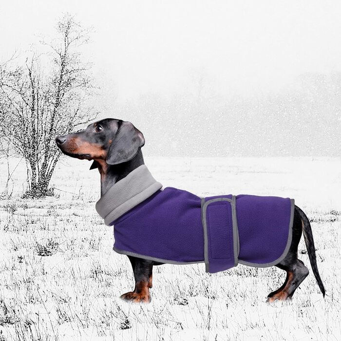 Теплий зимовий одяг для собак - курка для такси, мініатюрного такси, тепла регульована куртка для собак, жилет для собак з отвором для шлейки - XS (довжина спини: 31-33 см), M (довжина спини: 42-45 см), фіолетовий