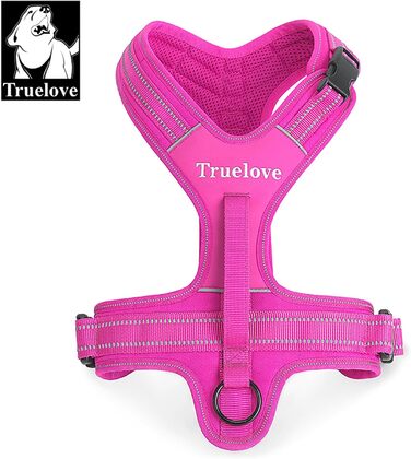 Шлея для собак Truelove TLH5551 з ручкою, м'яко ущільнена, від зсуву, світловідбивна, розмір XL, фуксія
