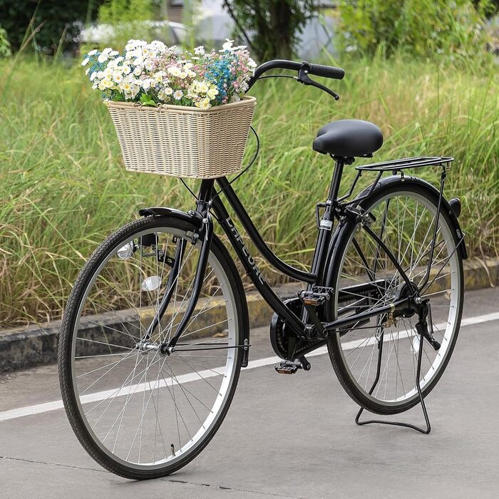 Фарбований велосипедний кошик CXWXC – міцний передній кошик з ручної плетіння з лози з регульованими ремінцями з веганської шкіри, бежевий