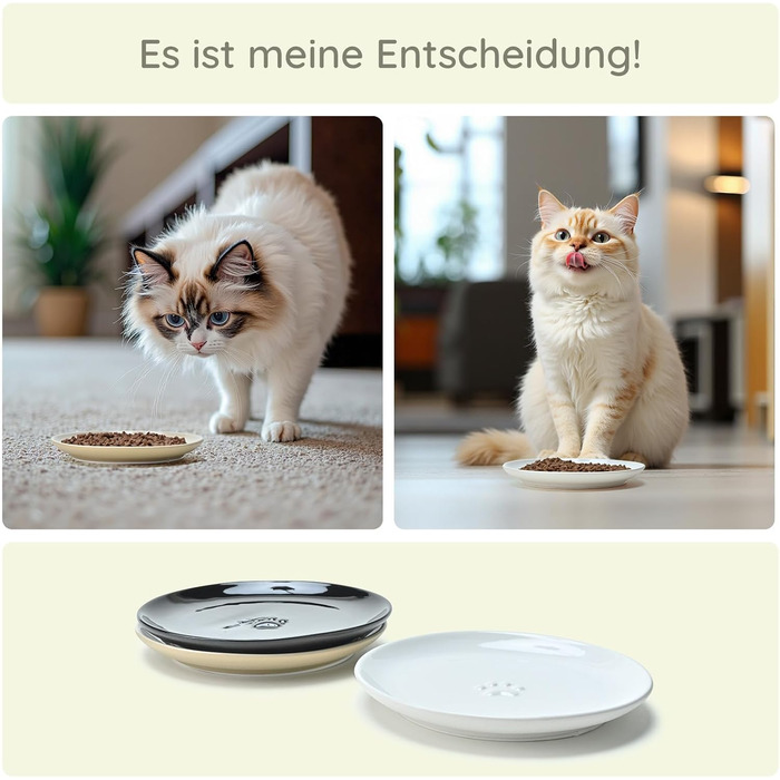 Набори мисок для котів SPUNKYJUNKY 3 шт. з кераміки. Миски для корму котів (білий, бежевий, коричневий, плоскі)