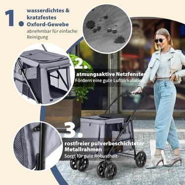 Візок для собак Costway, розкладний, до 40 кг, з подушкою, з сітковими віконцями, верхньою полицею, 2 дверцятами та боковими кишенями, сірий