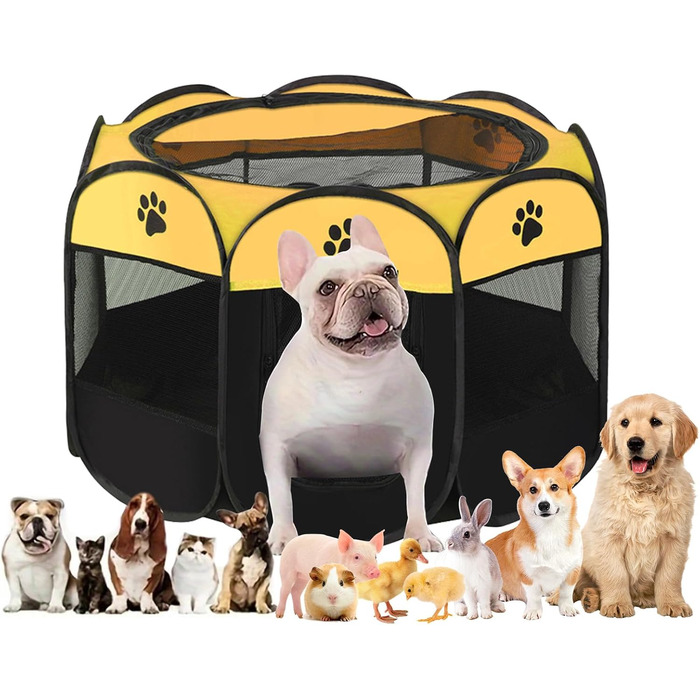 Портативний вольєр для цуценят та тварин, 74x43 см (жовтий)