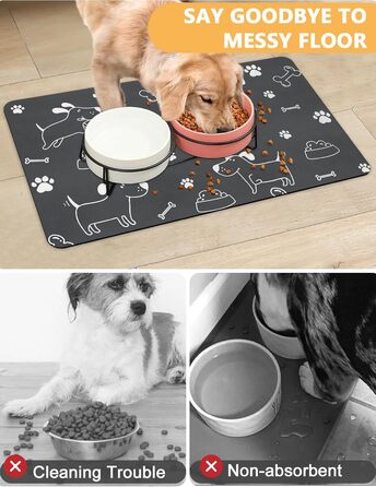 Нековзна килимок-підкладка під миску для собак та котів, сірий, з принтом 'I love my dog', 43 x 75 см