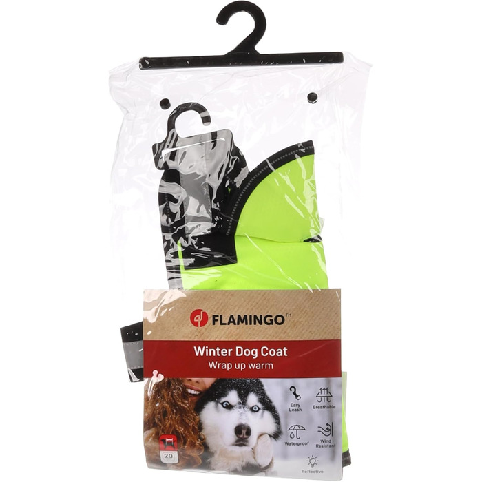 Зимовий теплий накид для собак Flamingo – Eisbär Fluo Gelb, 20 см, жовтий, поліестер, водо- та вітронепроникний, світловідбиваючі смуги, PU-покриття, отвір для шлейки, XXXXS