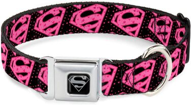 Нашийник для собак Buckle Down Superman з сердечками, чорний/рожевий, 22,9–38,1 см