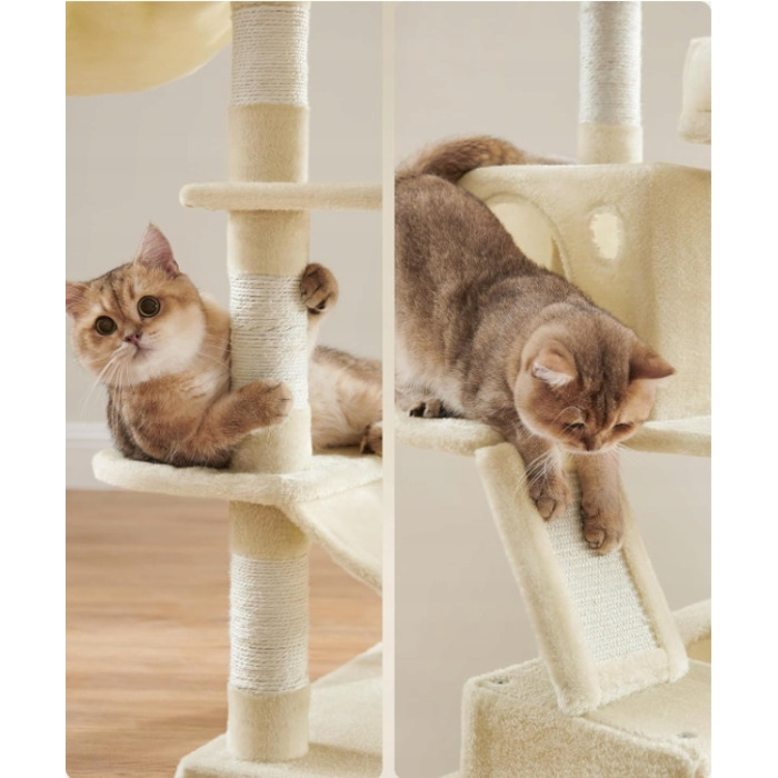 Високий когтеточка-комплекс Feandrea бежевий, 206 см, для великих кішок XXL з гамаком та лежаком
