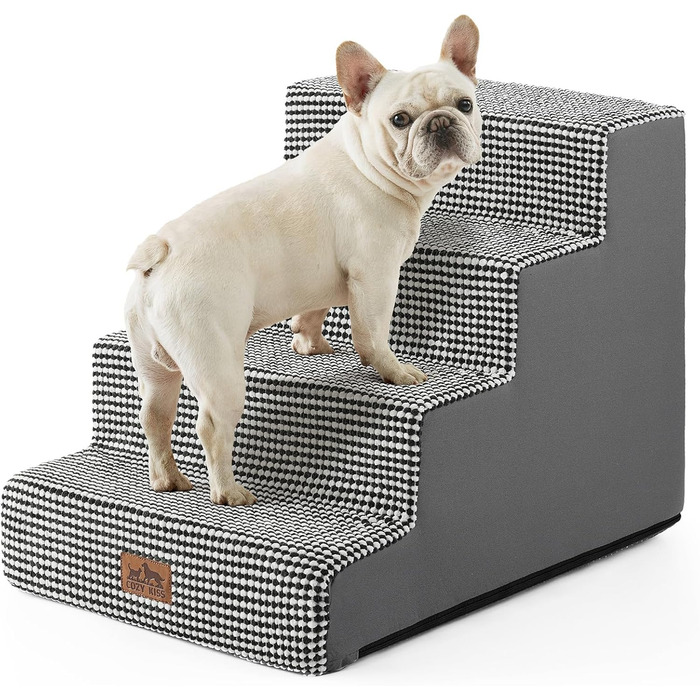 Сходинка для собак COZY KISS, 4 сходинки, 45 см, для маленьких собак, котів, для ліжка, дивану, авто. Щільний пінопласт, знімний чохол (чорний та білий, 60x45x45 см)