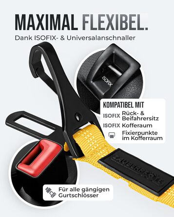 Автогурт для собак 'Argo' – регульований, з амортизацією та ISOFIX, для всіх порід (S, жовтий, 35-45 см)