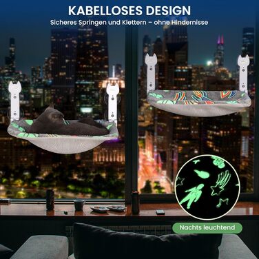 Кішка ліжко на вікно HiPetpy, світлодіодна двостороння матрац, складана та бездротова, міцні присоски до 20 кг, зручний поглиблений дизайн, 360° огляд, підвісна ліжко для котів, віконце-ліжко (Сірий, 1 шт.)