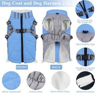 Водонепроникна зимова куртка Poseca Hundemante для собак, великих та малих розмірів (XL, блакитний)
