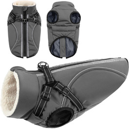 Теплий зимовий одяг для собак Citétoile: куртка з блискавкою, вітрозахисна, з відбиваючими смугами та нагрудником (сірий, M)