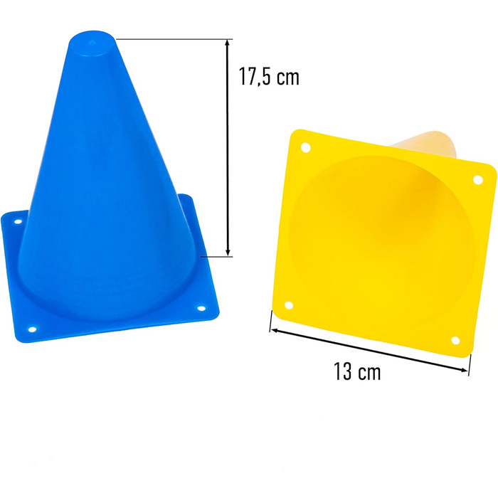 8LevelUp Пиллони для тренувань (20 шт.) - 18 см, жовті та блакитні конуси. Підходять для футболу, кінного спорту, дресирування собак та коней, агіліті. З сумкою.