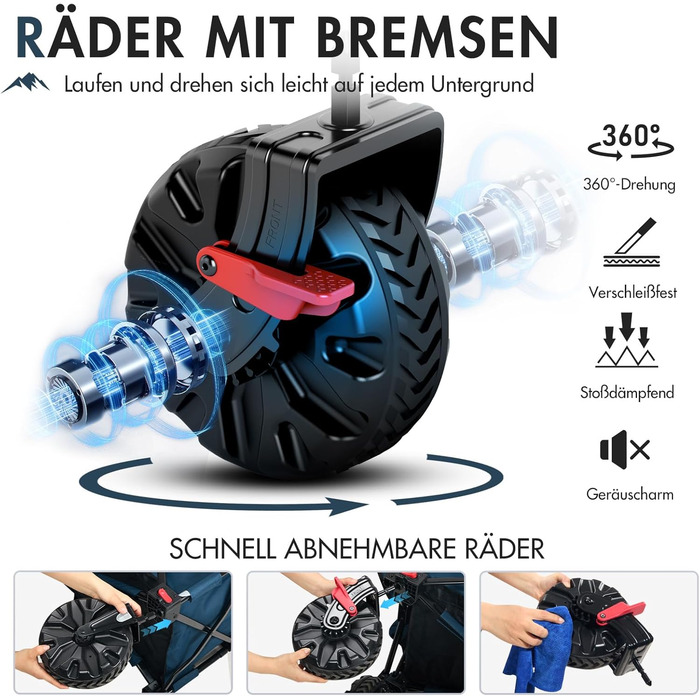 Портал візок-валіза складна модель 350л, 122кг, з дахом, широкі колеса, тримач для напоїв, блакитний