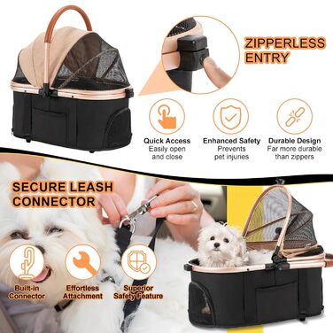 3 в 1 Візок для собак з знімним автокріслом, будки та переноски, складаний. Візок для домашніх тварин, дитячий візочок (Хакі, 20 кг)