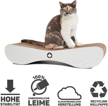 CanadianCat Company XXL Лаунж для котів з картону, білий-сірий, з котячою м'ятою, когтеточка 76x24x15 см