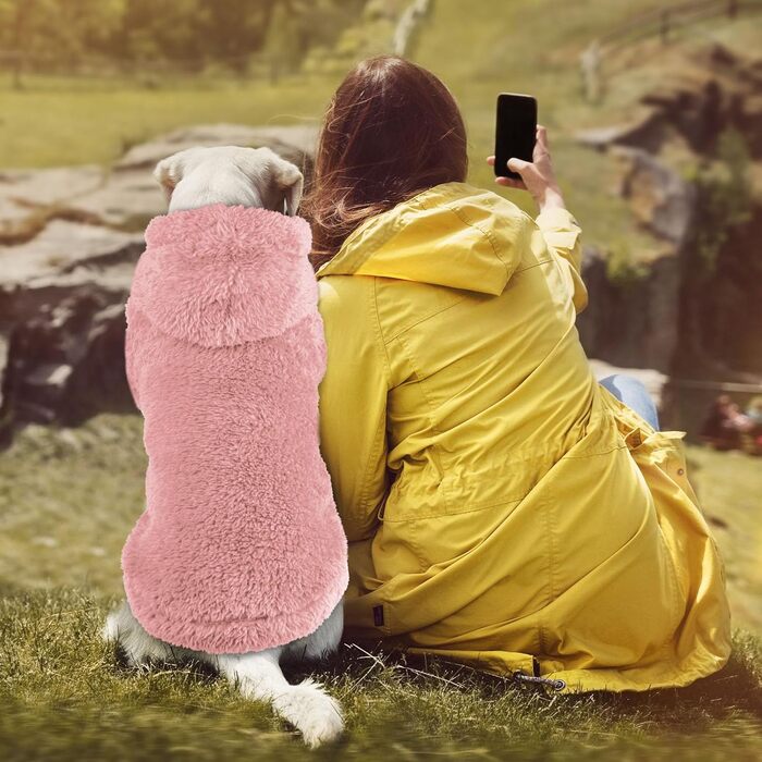 Теплий пуловер з капюшоном для великих собак Pelziger, рожевий, двосторонній, з флісовою підкладкою, Sherpa-куртка (-XL) (Large)