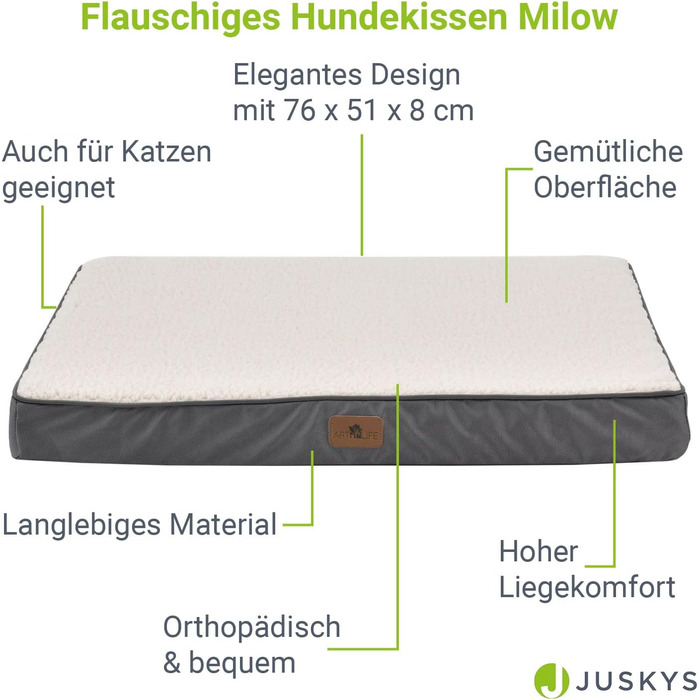 Ортопедичне ліжко для собак Juskys Milow 76x51 см, м'яке, знімний і праний чохол, бежеве, для малих порід