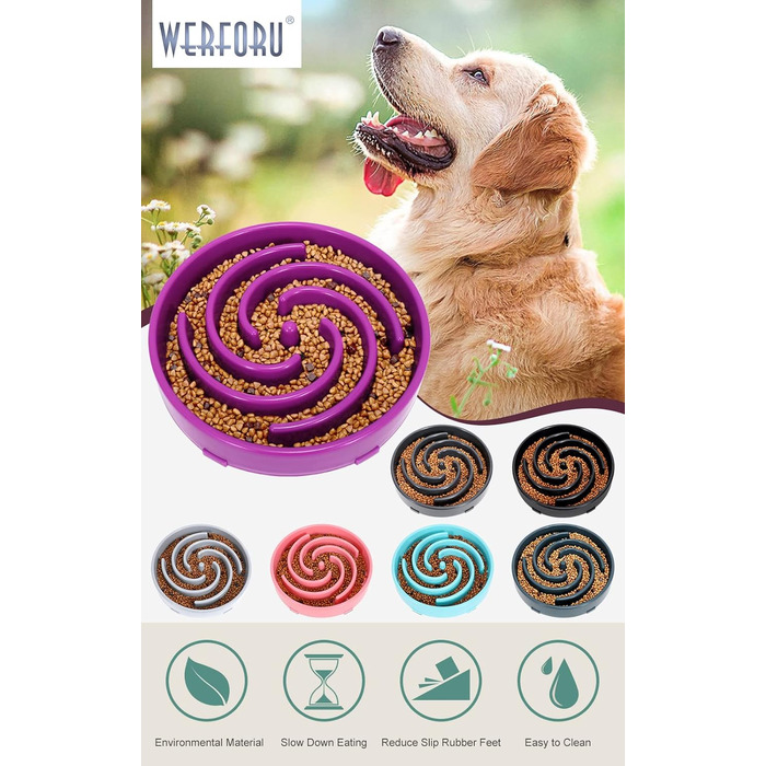 Інтерактивний годівниця для собак, повільне годування, анти-заковтування, безпечний та міцний напівець, екологічний (фіолетовий H)