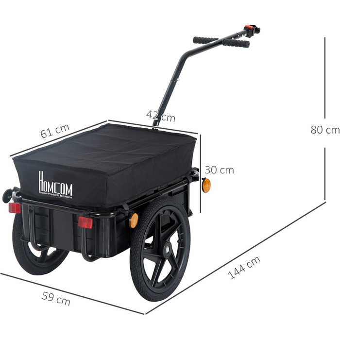 Причіп для велосипеда HOMCOM з тентом, вантажопідйомність до 40 кг, 144 x 59 x 80 см
