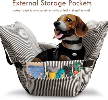 Автокрісло для собак - автокрісло-бустер для маленьких та середніх собак до 18 кг з ременем безпеки та кишенями для зберігання, антиковзаюча підставка (смугастий морський колір) (коричневий, 76.2 x 52 см)