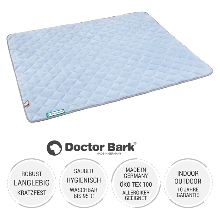 Флісова двостороння ковдра для собак Doctor Bark XXL, м'яка та міцна лежанка для дуже великих собак, пральна до 95°C, 140x110 см, небесно-блакитна/світло-сіра