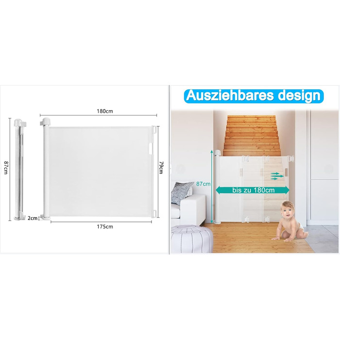 Захист для воріт Naizy Rollo: сітка для собак та дітей, захист сходів, 180 см, білий