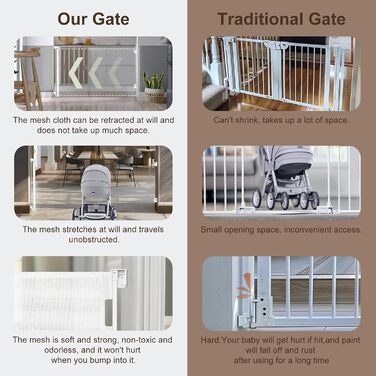 Захисний бар'єр для дитячих воріт, розтяжний 0-180 см, для дітей, котів та собак. Підходить для сходів, дверей, внутрішнього та зовнішнього використання (білий, 86x140 см)