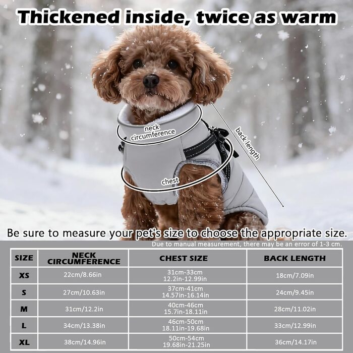 Зимовий одяг для собак ZoneYan, водовідштовхуючий та теплий, регульований, з світловідбиваючими елементами, для маленьких собак (Сірий, S)