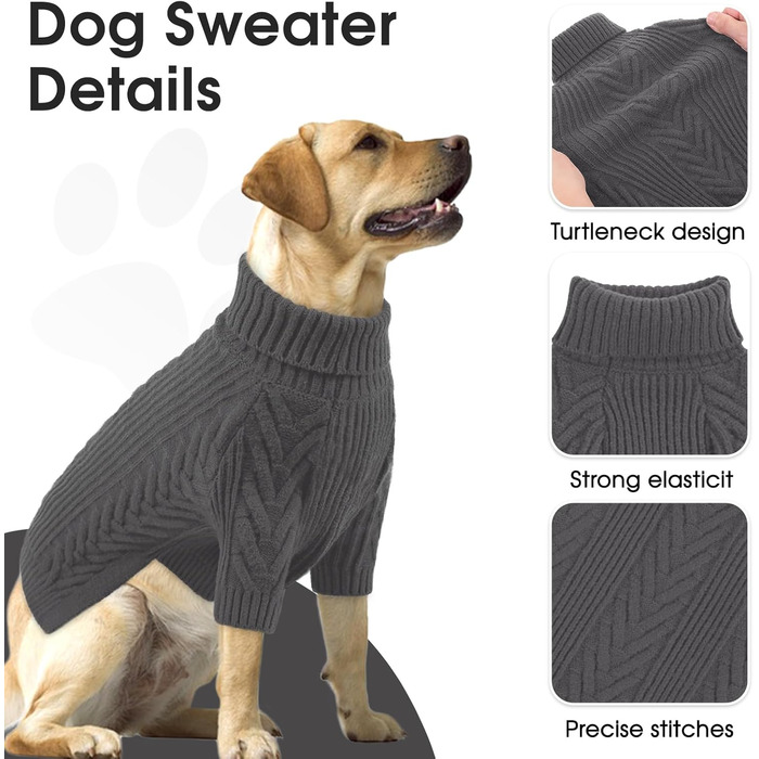 Вовняний пуловер для собак Preferhouse, теплий зимовий ролkragen для тварин, теплий пуловер, товстий светр для віндхундів, бернських вівчарок (червоний, 4XL) (XXXX-Large, темно-сірий)