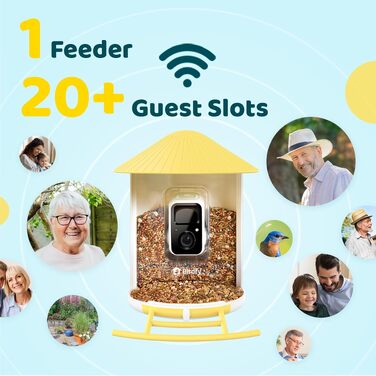 Розумна годівниця для птахів NETVUE Birdfy з камерою для спостереження, сонячною панеллю, кольоровим нічним баченням та автоматичним записом відео (Жовта)