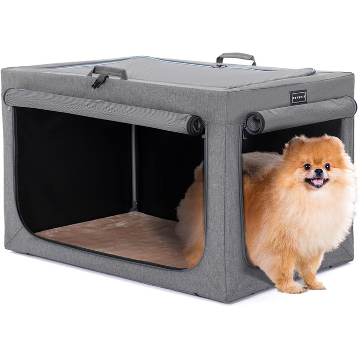 Клітка для собак Petsfit, переносна, сіра, розмір S (61x45x43 см), з м'якою підстилкою та сумкою для зберігання